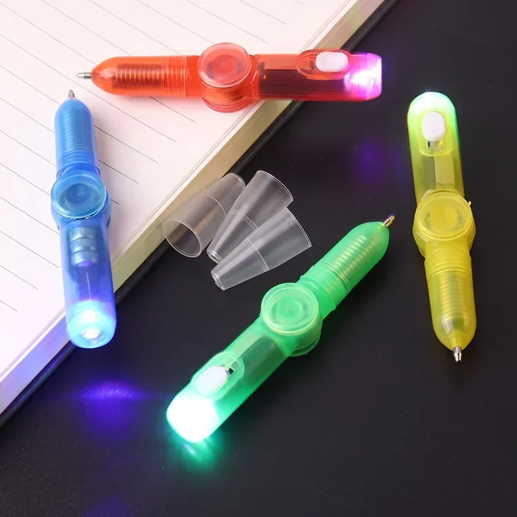 LED Light Spinning Fingertip Ballpoint Pens Release Pressure Toy Kids Adult Decompression Toys Glow in Dark Luminous Spin Pencil