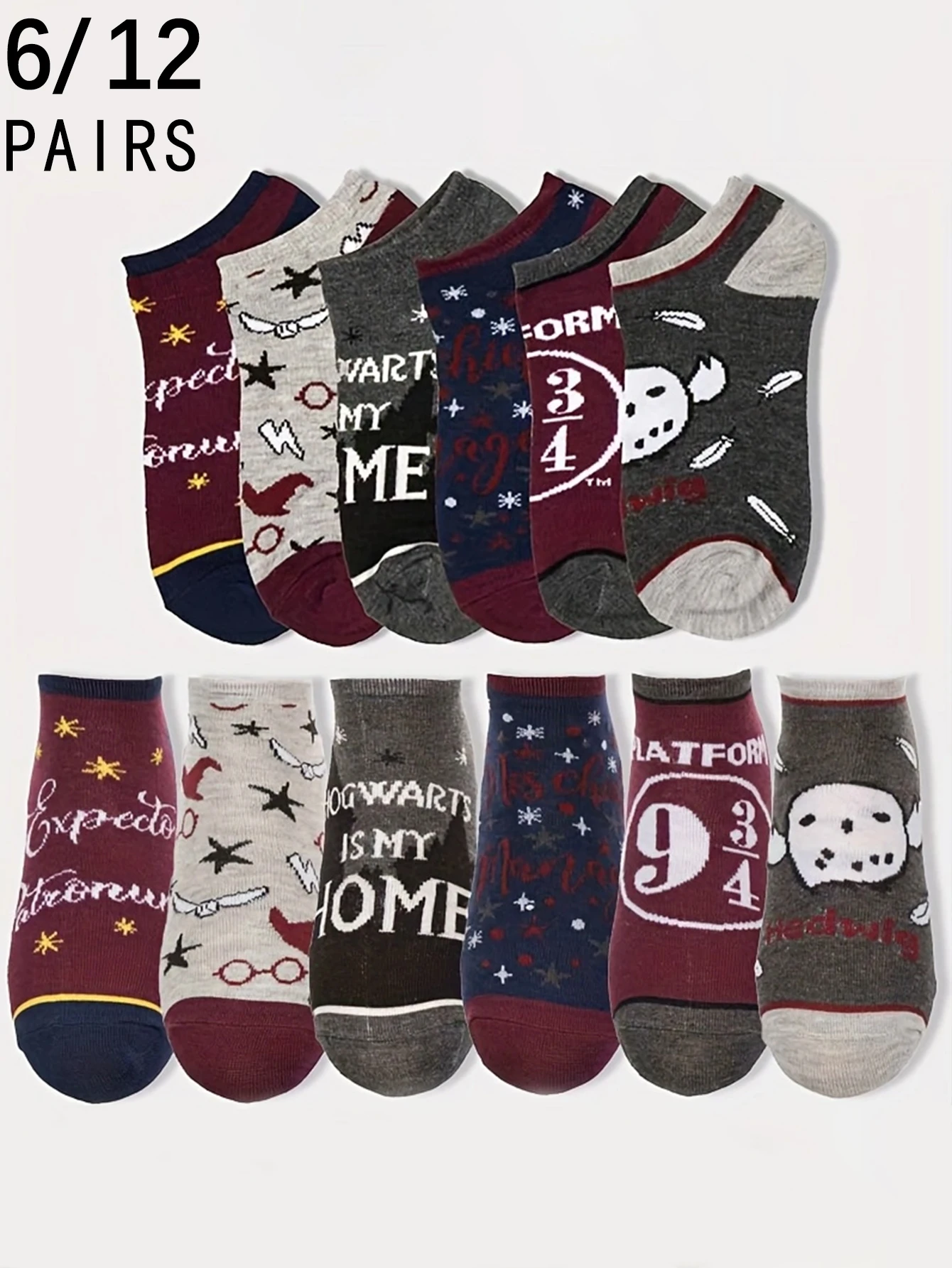 

6/12 Pairs of new Cartoon Character pattern Comfortable Soft Women's short Socks