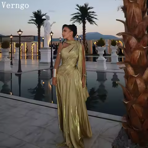 Verngo Green Shiny Evening Dress One Shoulder Mermaid Formal Occasion Elegant Pleat Arabic Prom Gowns Customized