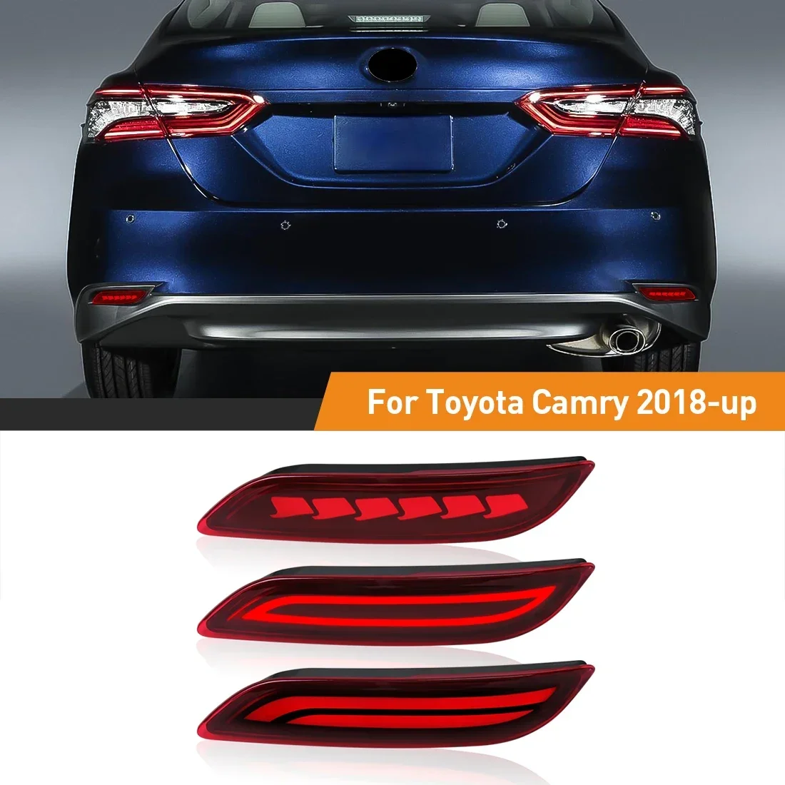 LED Bumper Reflector Lights For Toyota Camry 2018 2019 2020 2021 2022 2023 2024 Dynamic Turn Signal Rear Fog Tail Brake Lamp 12V