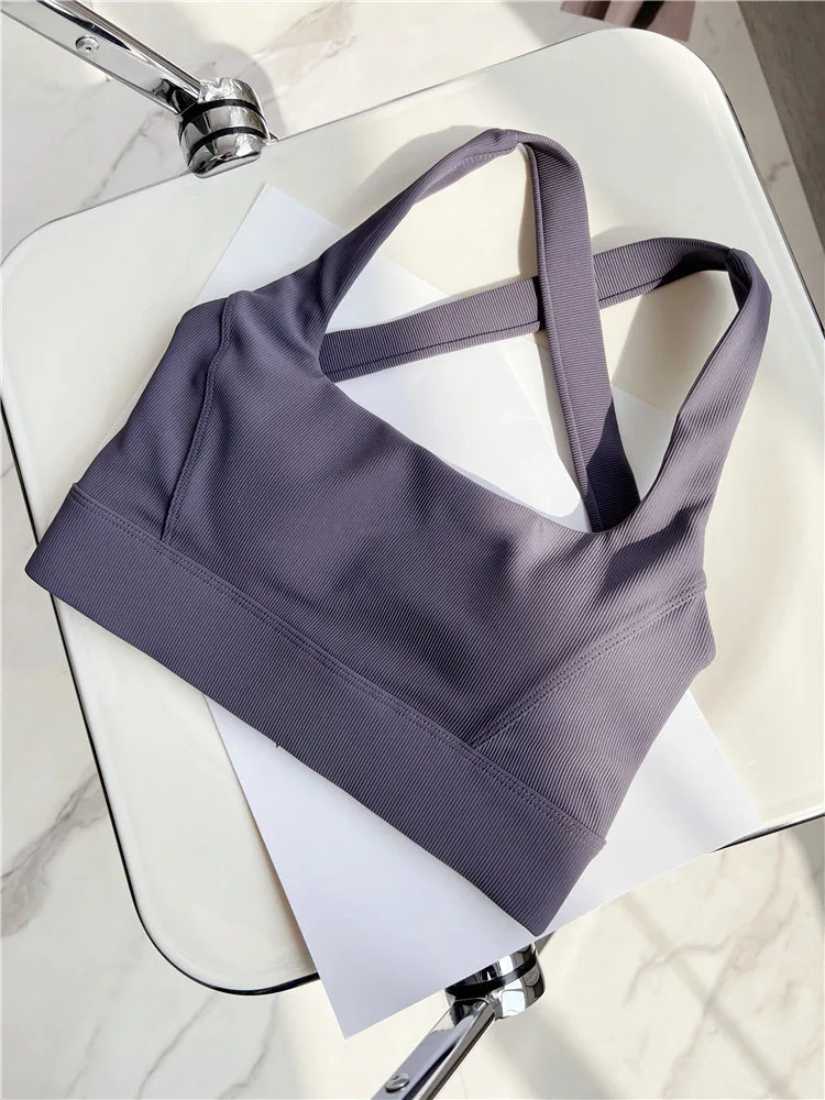 Criss Cross Sports Bra Medium Support Brushed Gym Fitness Workout Push Up Bra with Removable Padding