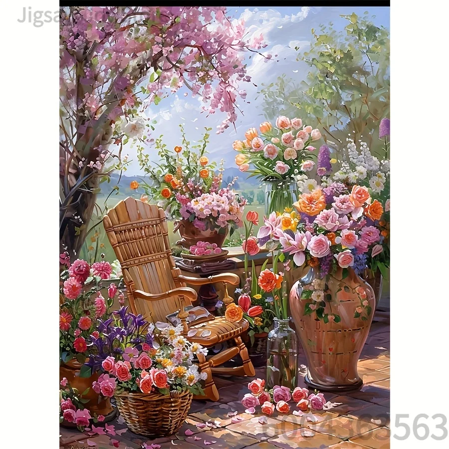 Adult Art Jigsaw Puzzle, Spring Floral Patio, Mountain Gorge Sunrise, Dreamy Rainbow Villa, Sakura Pastel Street, 500~2000Pcs