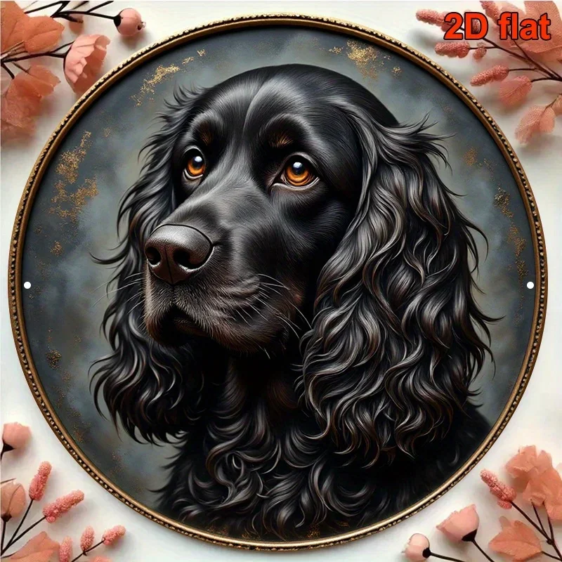 Round Signage - Vintage Black Kirk Spaniel Portrait, High Quality Home, Office, Pet Shop Decor, Pet Decor