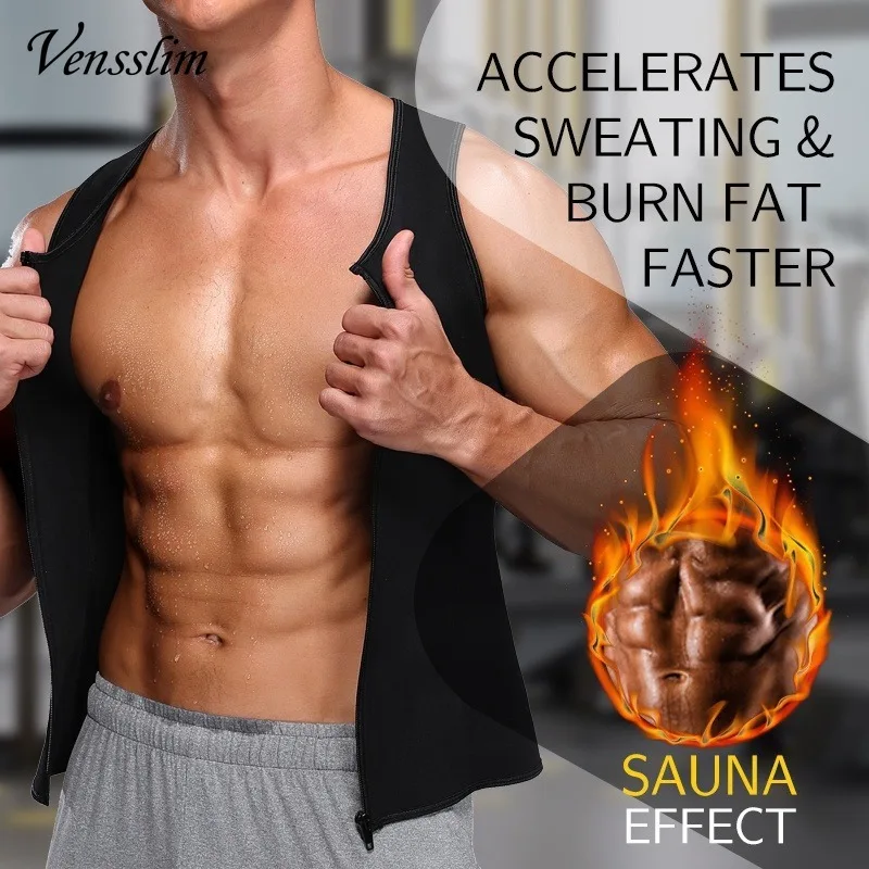 Men Waist Trainer Slimming Vest Sauna Sweat Compression Workout Shirts Fat Burner Stomach Slim Body Shaper Weight Loss Suit