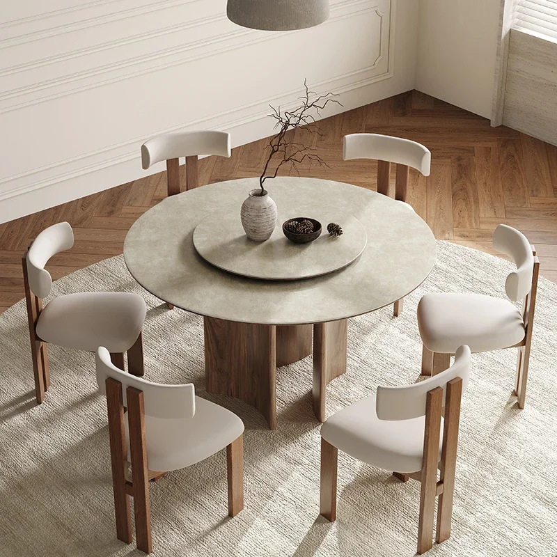 Coffee Retro Solid Wood Dining Table Dressing Round Shape With Turntable Modern Minimalist Home Style Designer Kitchen Furniture