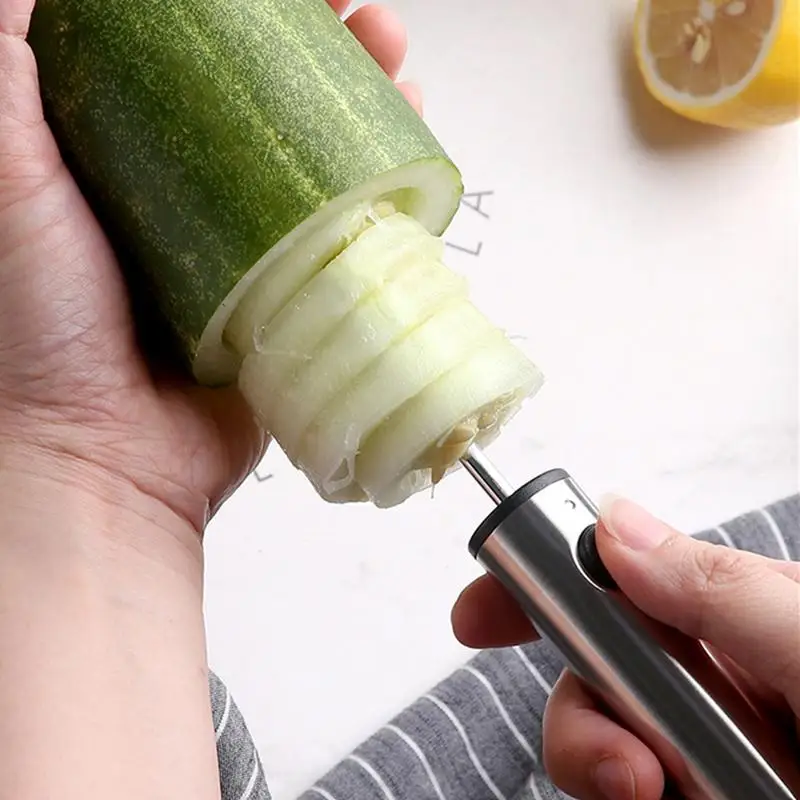 4 In 1 Fruit Vegetable Corer Spiral Digging Vege Drill Veggie Corkscrew Carver with 4Pcs Replaceable Head Spiralizer Cutter Tool