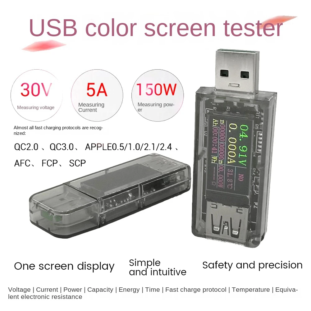 -Ut 5a Usb Kleurenscherm Tester 0.96-Inch Ips Voltmeter Vermogen Capaciteit Snel Opladen Protocol Qc2.0/3.0 Lader Tester