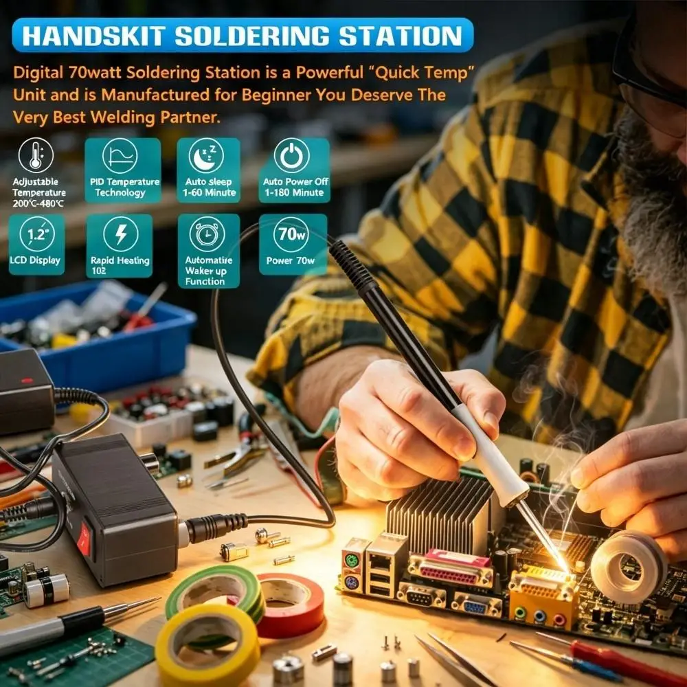 T12-942 OLED Digital Mini Soldering Station, Anti-Slip Soldering Handle + T12Tip Set for Laboratory Electronics Soldering Work