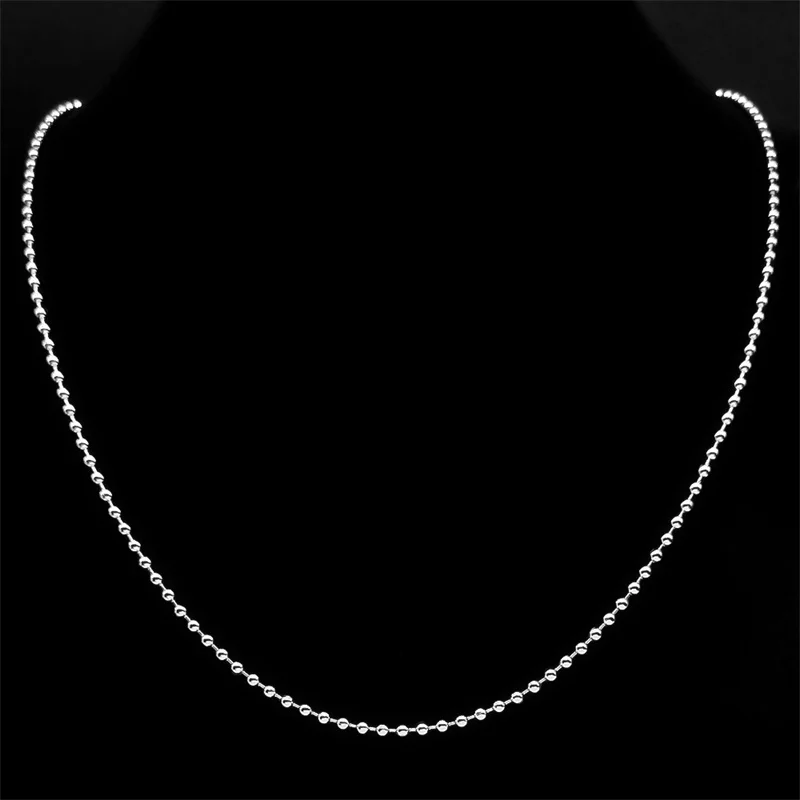 Länge 60 cm Kugelperlenkette Halskette für Damen Herren Edelstahl Gold Silber Schwarz Farbe Modeschmuck Accessoires Herstellung – Detail 5
