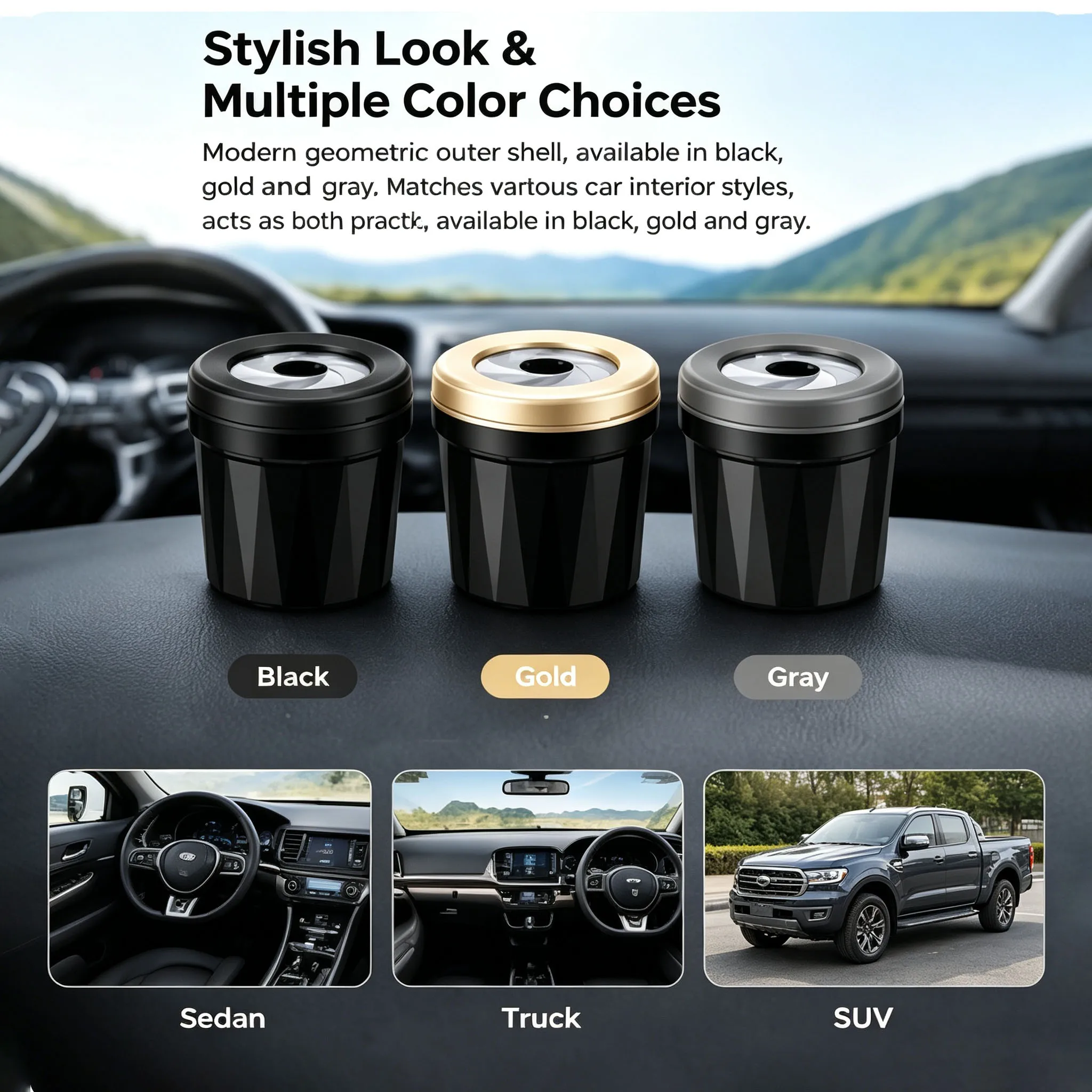 Rotating Lid Car Ashtray Metal Inner Tank Odor Isolation Portable Vehicle Ash Tray Fit Standard Car Cup Holder Automobile