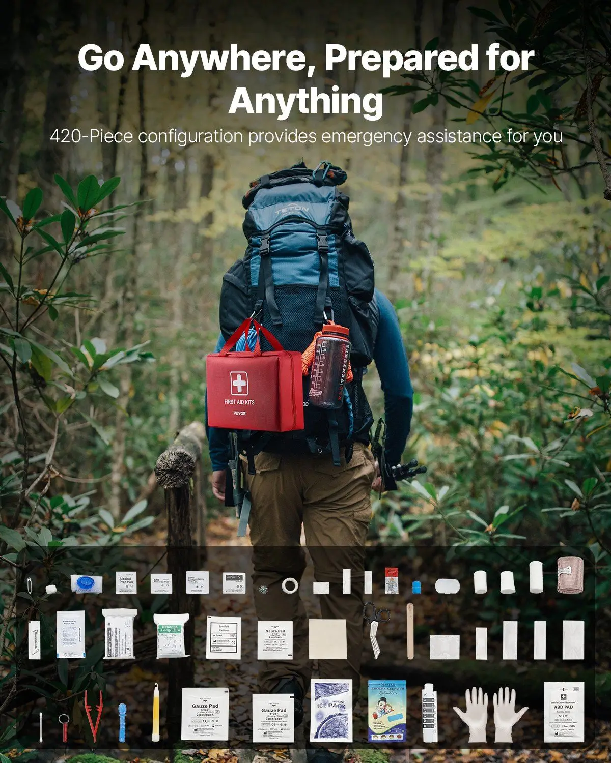 طقم إسعافات أولية مكون من 420 قطعة، حقيبة نجاة كبيرة، مستلزمات طبية للطوارئ للسفر والسيارة المنزلية والمغامرات الخارجية والعناية بالإصابات #3