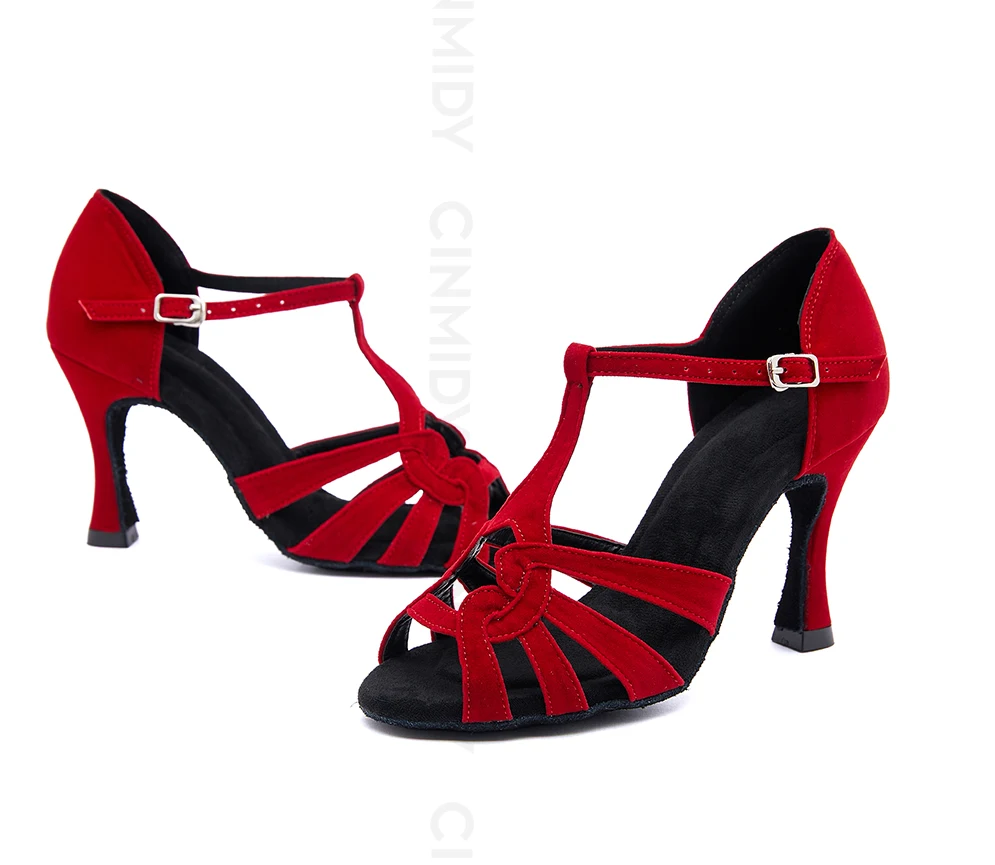 CINMIDY Damen Salsa Tanzschuhe Mädchen Latein Tanzschuhe Damen Partyschuhe Weiche Sohle Ballroom Tanzschuhe Hohe Absätze Kubanischer Absatz – Detail 12