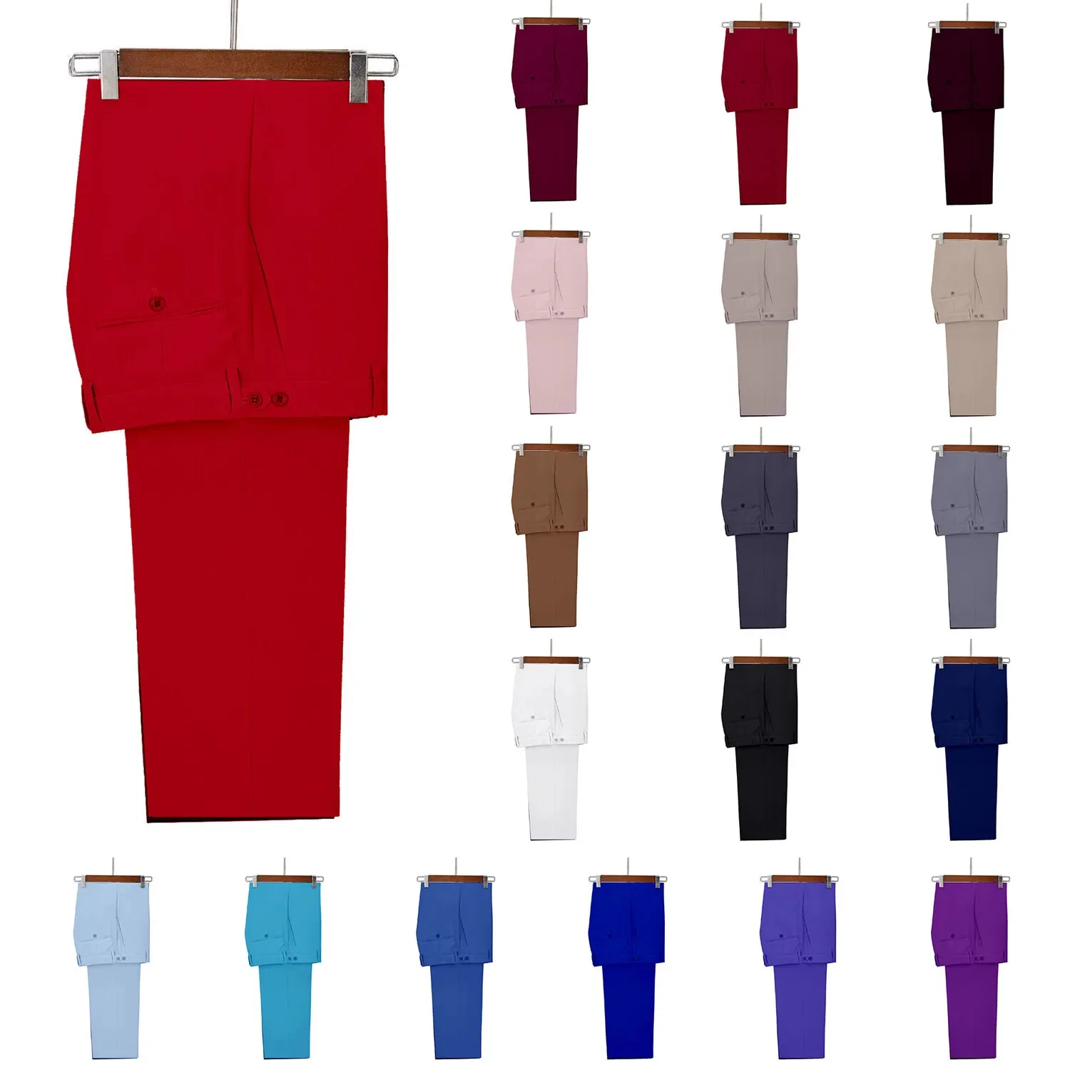 Men Business Solid Color Suit Pants, Slim Fit Straight Leg Drape, Four‑Season Spring Autumn Formal Casual Trousers