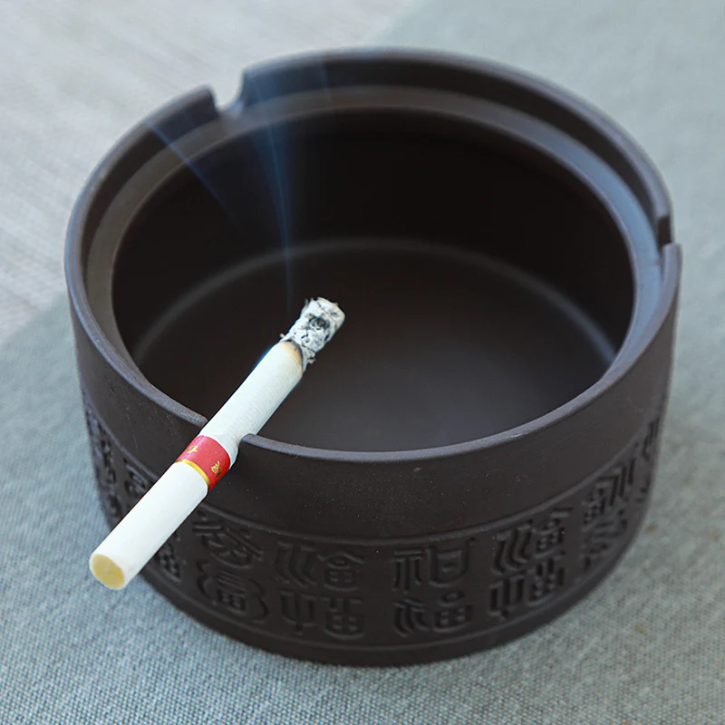 Purple Sand Ashtray Retro Ceramic with Cover Handicraft Blessing Character Decor Home Outdoor Car Ashtray Portable Birthday Gift