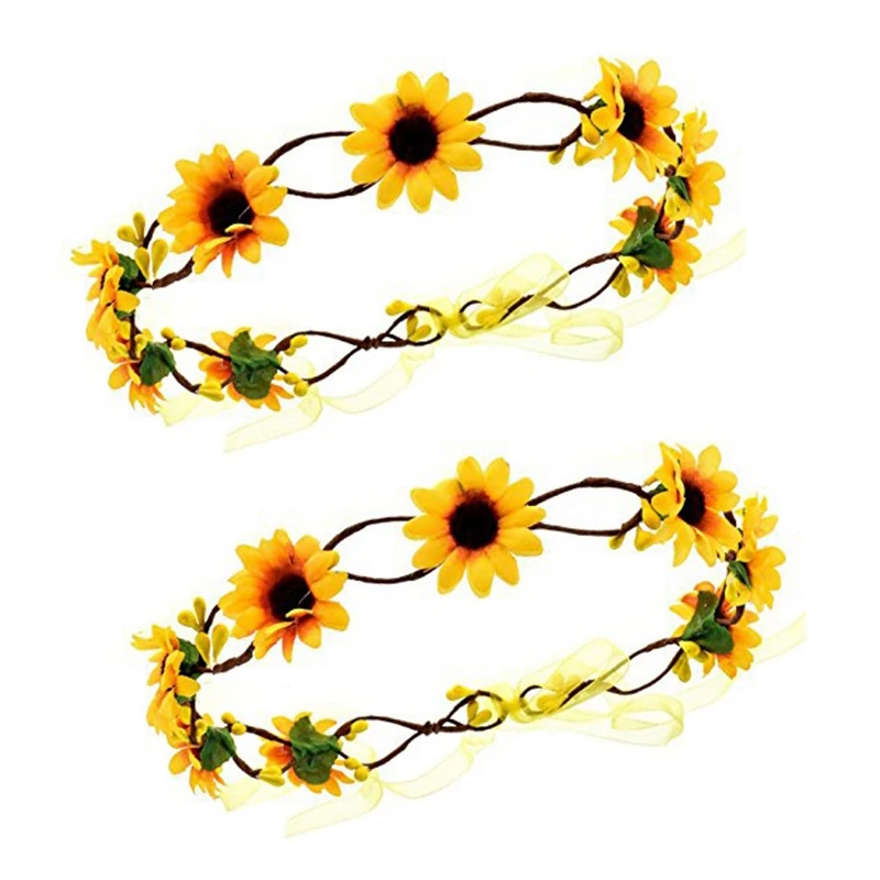 2X Floral Autumn Sunflower Crown Hair Accessories Bridal Tiara Holiday Hair With Sunflower Hair Accessories