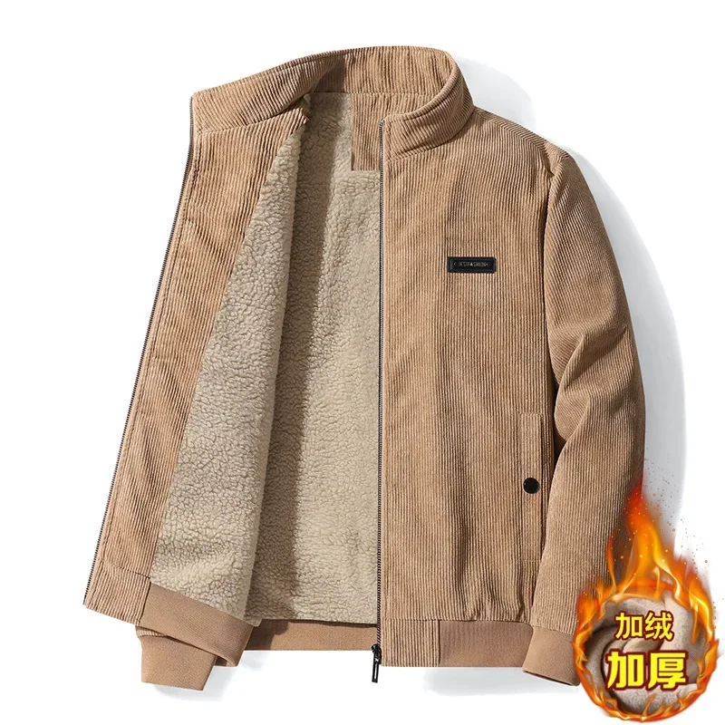 

Men's Winter Jacket Fleece Warm New Outerwears Solid Streetwear Corduroy Thick Slim Fit Coat High Quality Clothes for Men