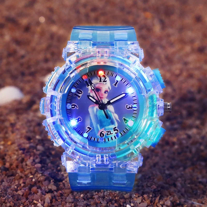 Jam Tangan Anak-anak Disney Frozen Baru Jam Tangan Olahraga Flash Kedap Air untuk Anak Perempuan Laki-laki Jam Tangan Kuarsa Kartun Jam Anak