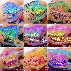 5g/BagGlitter Chameleon Nail Flakes Iridescent Chameleon Nail Powder Holographic Laser Colorful Nail Sequins 120 Colors Mix Size