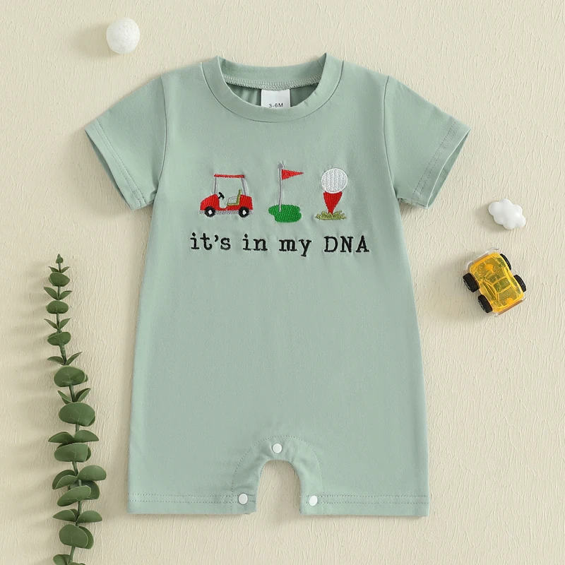 

0-18 Months Baby Boy Romper Letter Golf Embroidery Crew Neck Short Sleeve Newborn Jumpsuit for Summer