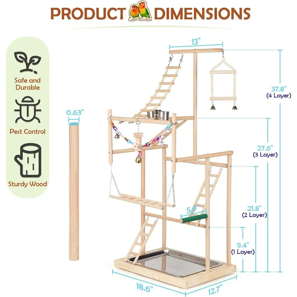 Edudif Parrot Playstand Parrot Perch Stand Bird Playground Large Bird Play Stand Wood Perch Gym Playpen Ladder (4 Layers)