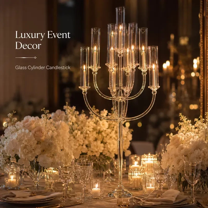 Luxury Crystal Candlestick Holder Glass Cylinder Tea Light Stand Large Wedding Centerpiece Decor Elegant Table Decoration