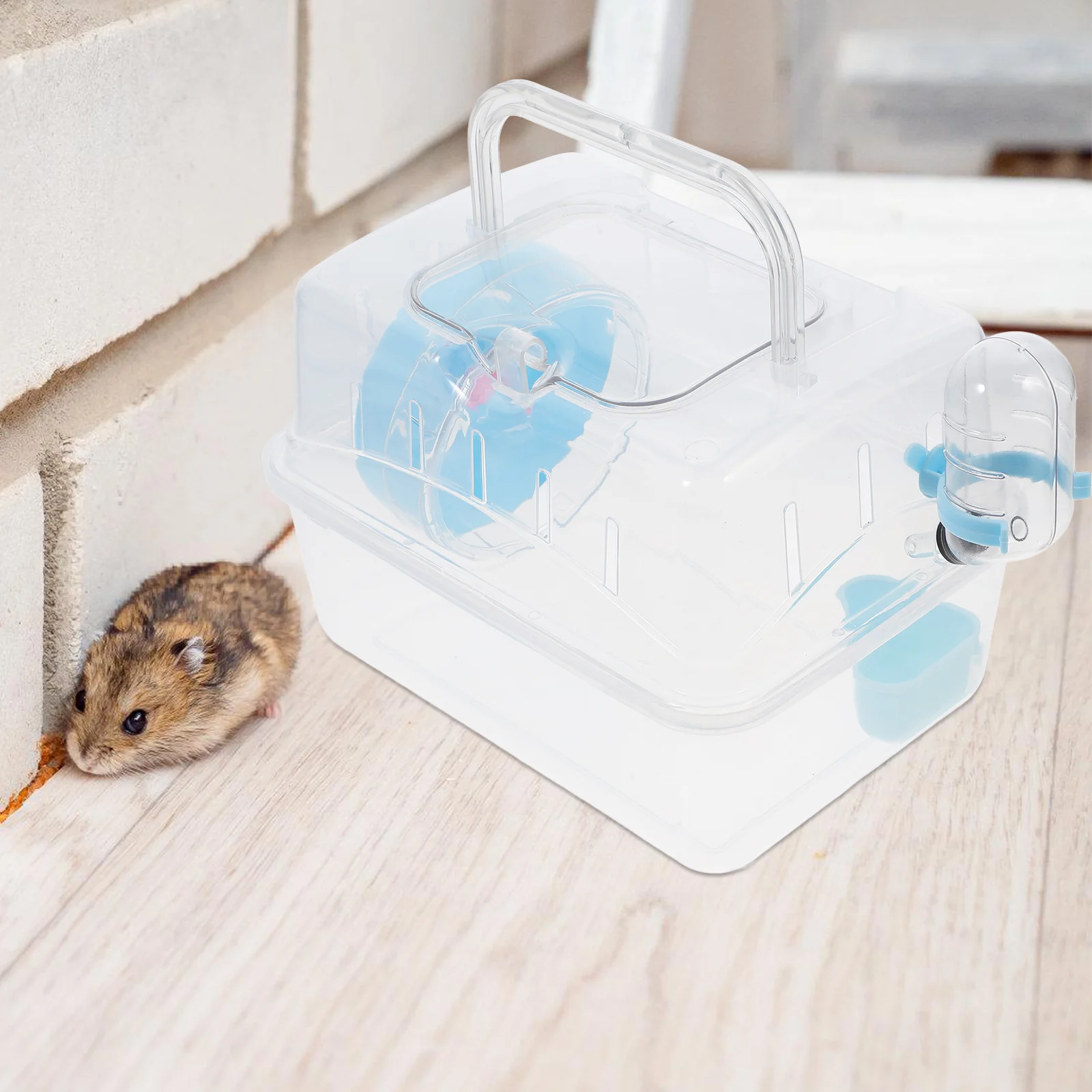 

Safe Secure Hamster Cage Transparent Plastic Design with Feeding Accessories Portable Pet Carrier for Travel Outdoors