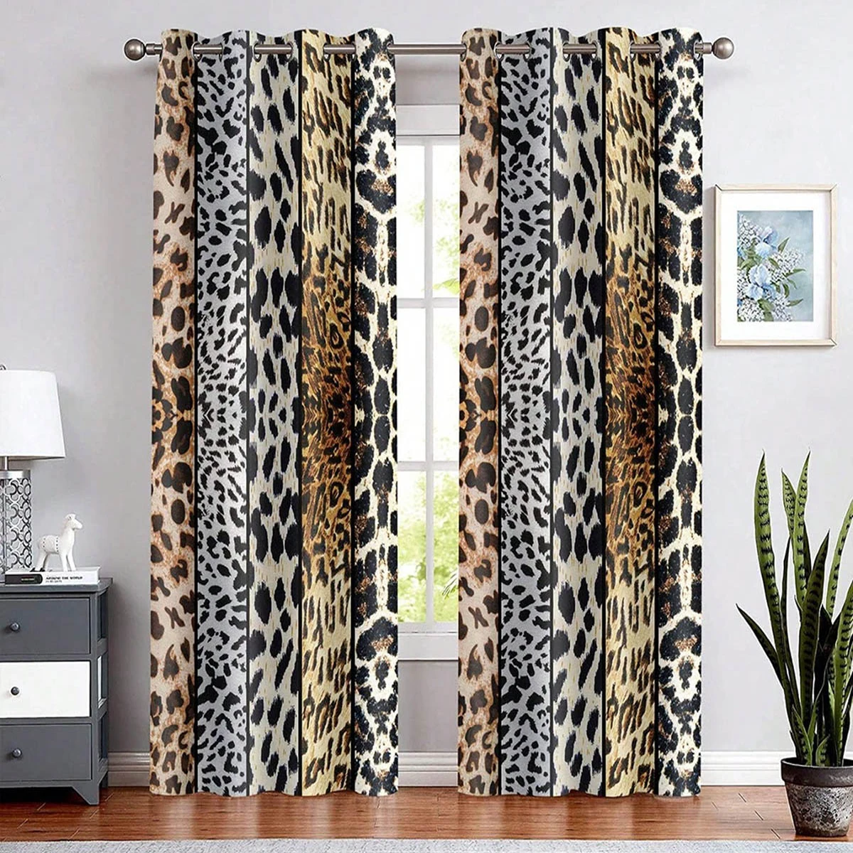 2-pack, leopard print curtains, 100% polyester, modern minimalist style for bedroom, living room, and kitchen decoration.