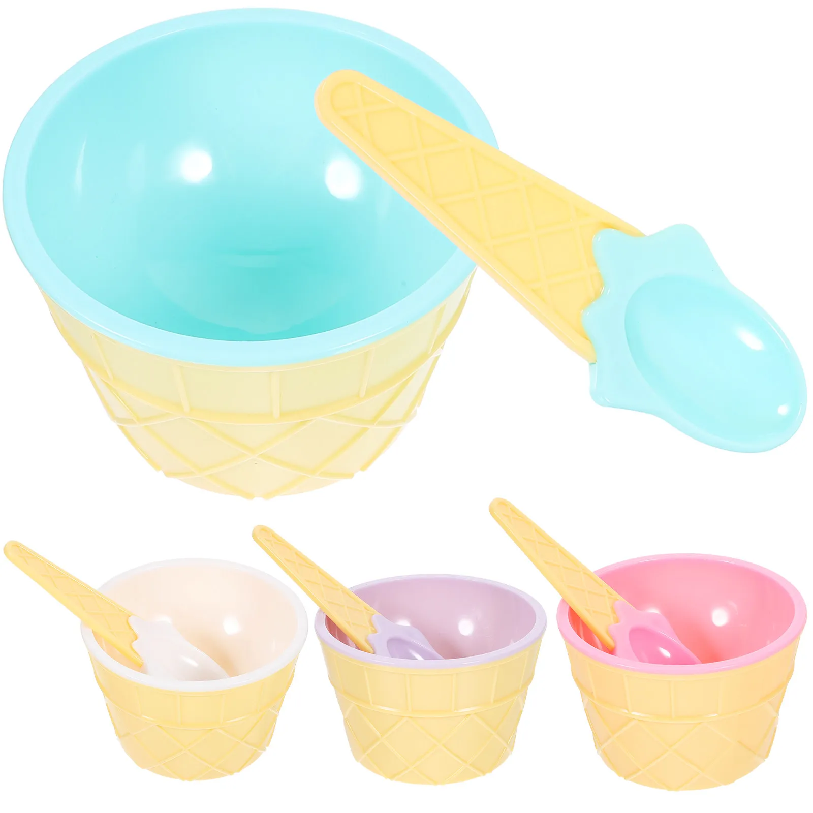 1Set Ice Cream Bowls Set Plastic Sturdy Creative Kids Dessert Cups Reusable Multi-Function Decorative Ice Cream Party Supplies