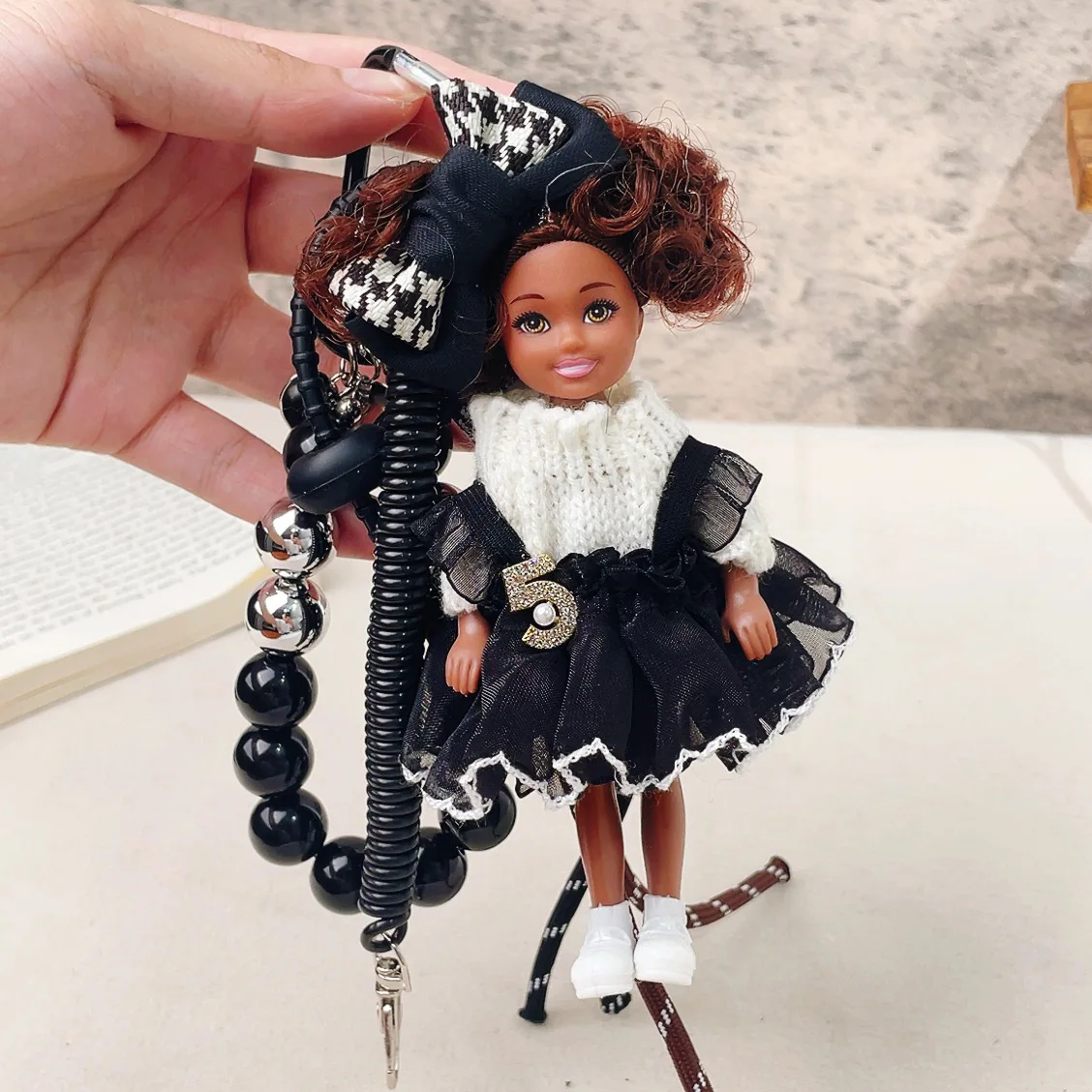 

ins sweet and cute double ponytail princess dress doll keychain, birthday gift, girl bag pendant.
