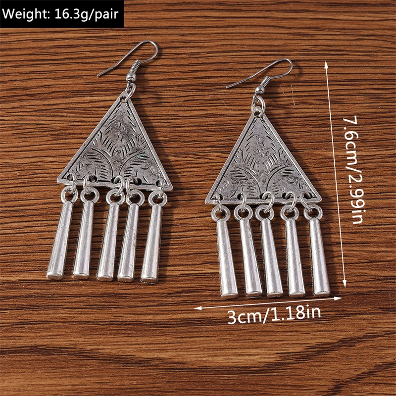Ethnische Legierung Dreieck Quaste Tropfen Ohrringe für Frauen Mädchen Party Festival Schmuck Geschenke – Detail 2