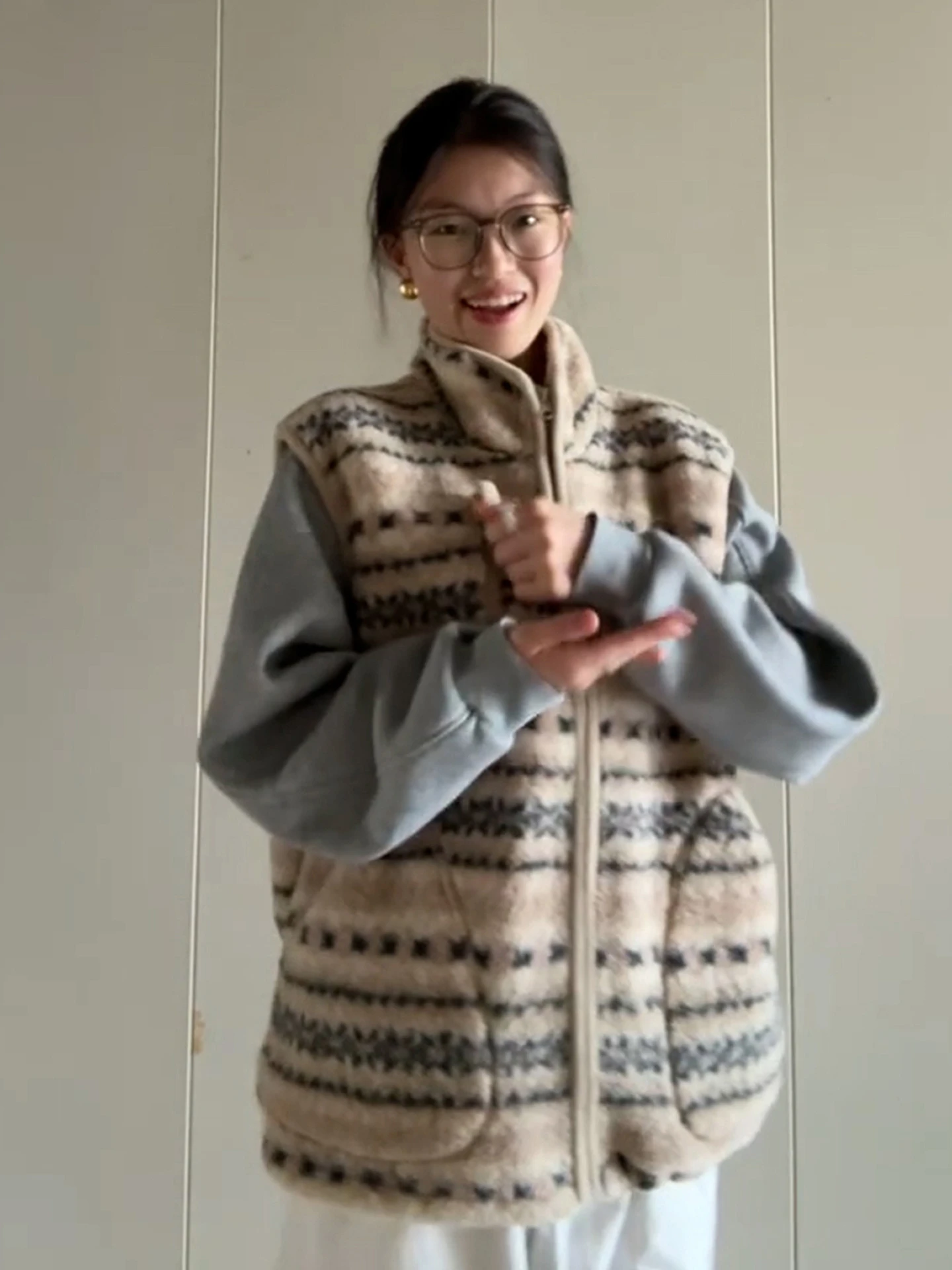 Retro Fair Isle Lamb Fur Vest Women's Autumn Winter New Sle High-End Feelings Layering Svel Top Coat