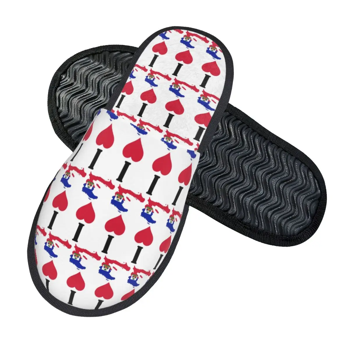 I Love Haiti Vertical I Heart Haitian National Flag Map Slippers Memory Foam Warm Soft Women House Slipper Bedroom Cozy Shoes