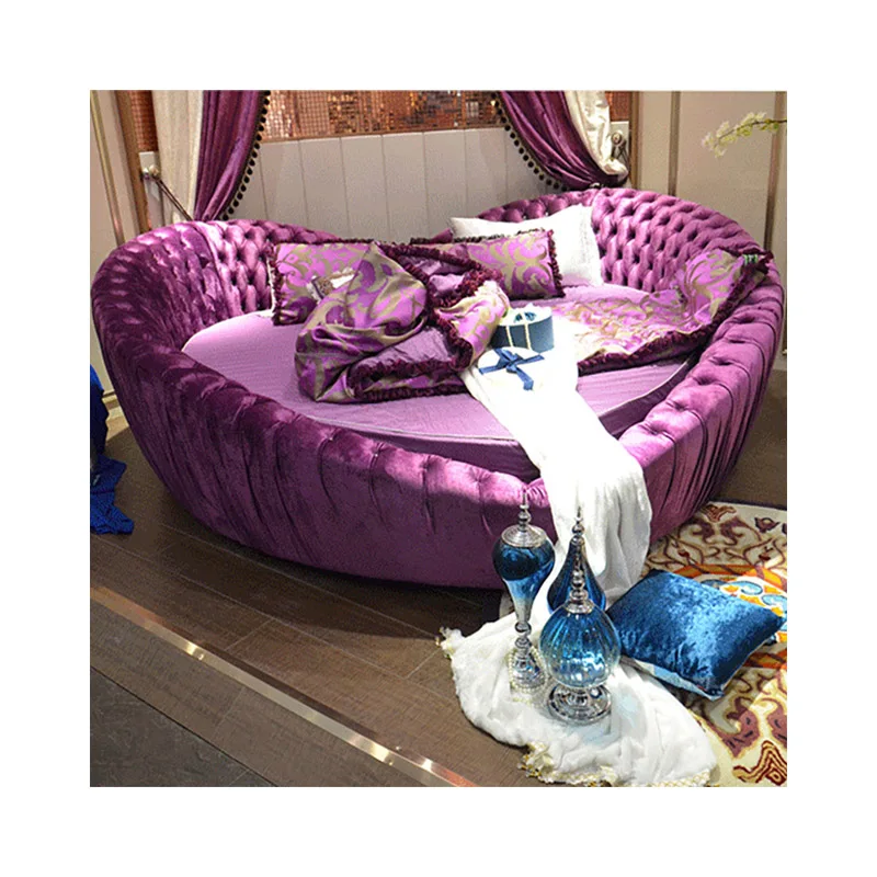 OEM Modern Deluxe Queen Bed Pink Bedroom Heart Royal Swivel Round Bedroom Furniture Set