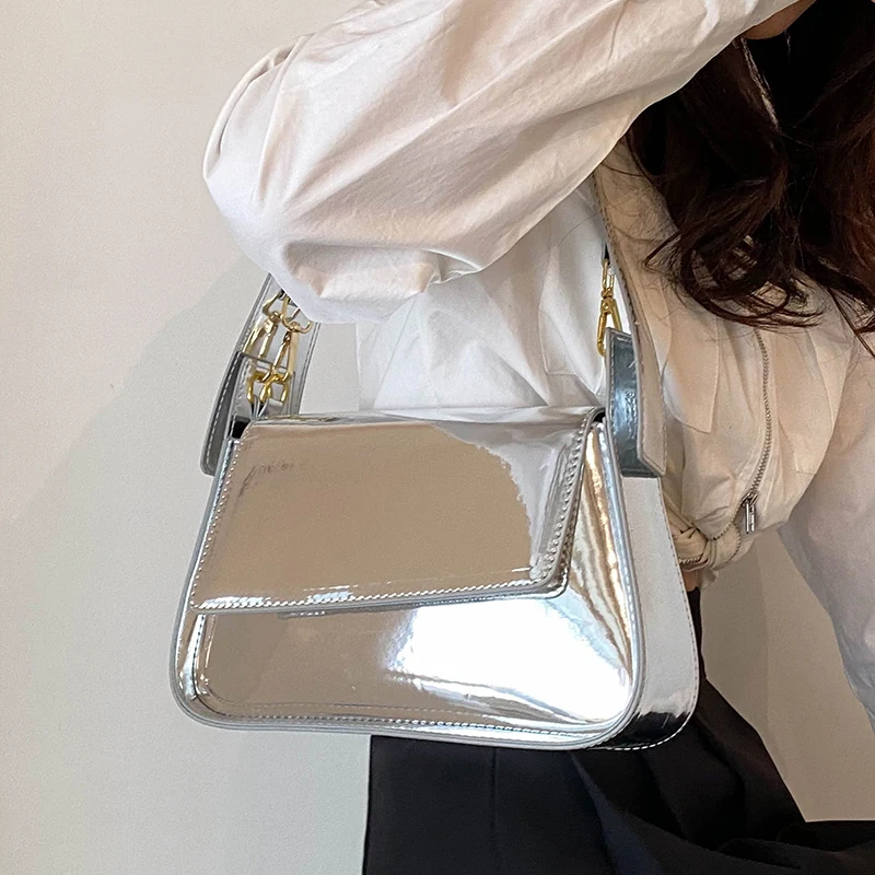 Women Glossy Underarm Bag 2023 New Spring Summer Fashion Small Square Bag High Quality Pu Leather Female Single Shoulder Bag