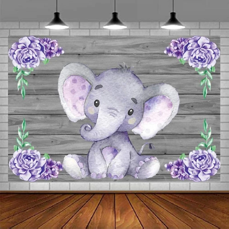 Purple Elephant Photography Backdrop Rustic Wood Elephant Background For Baby Shower Banner Child Infant Newborn Baby Birthday