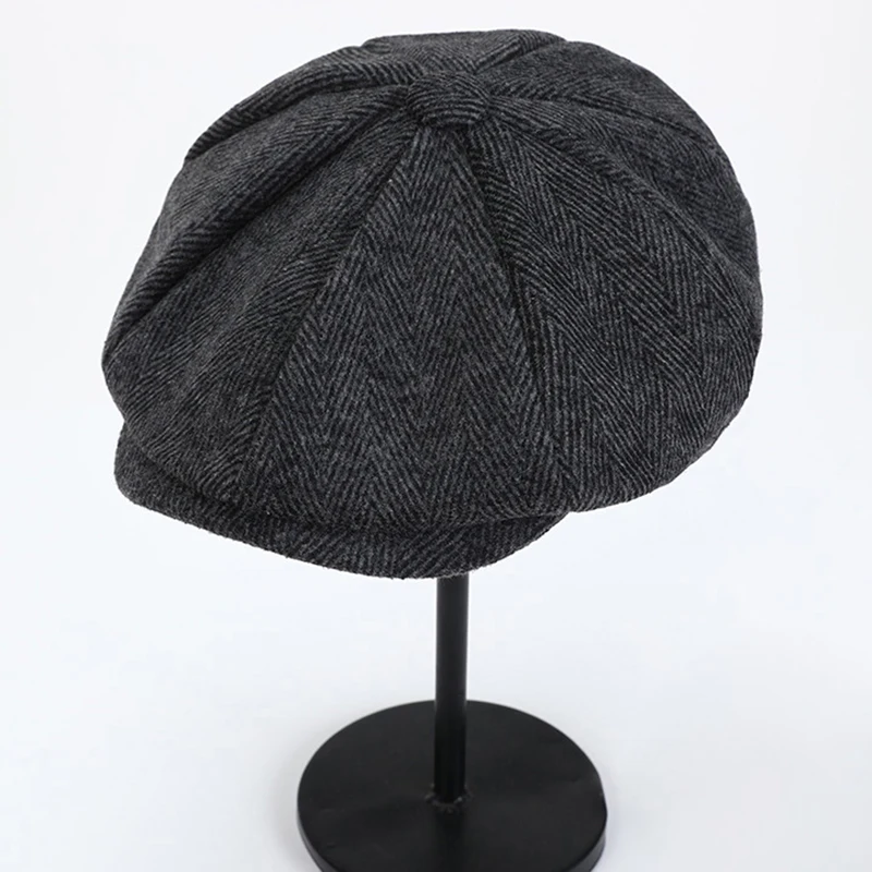 New Men's Tweed British Newsboy Hat Herringbone Gatsby Hat Street Hats Octagonal Brim Hat Four Seasons Hip Hop Beret Painter Hat image 5