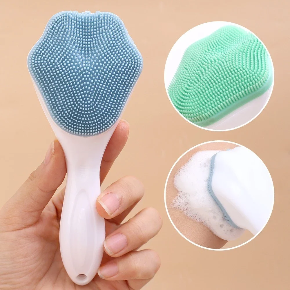 Escova de silicone para lavar o rosto, escova de limpeza facial, removedor de maquiagem, limpeza de poros, escova de cabo longo