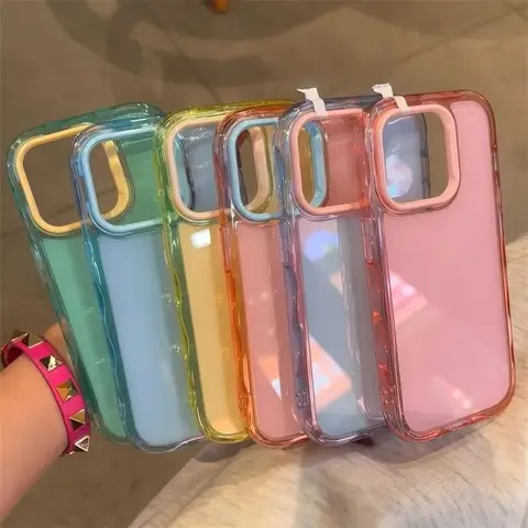 아이폰 15 14 16 플러스 13 12 11 16 프로 맥스용 럭셔리 캔디 젤리 아크릴 컬러 블로킹 소프트 2 in 1 충격 방지 폰 케이스