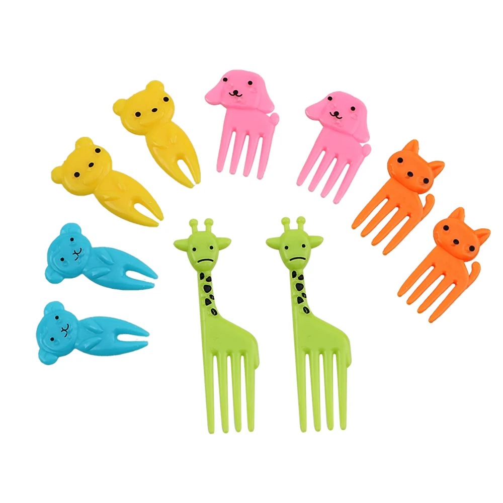 HILIFE Snack Cake Dessert Food Fork 10pcs/pack Mini Cartoon Bento Lunches Toothpick for Children Cute Animal Farm Fruit Fork