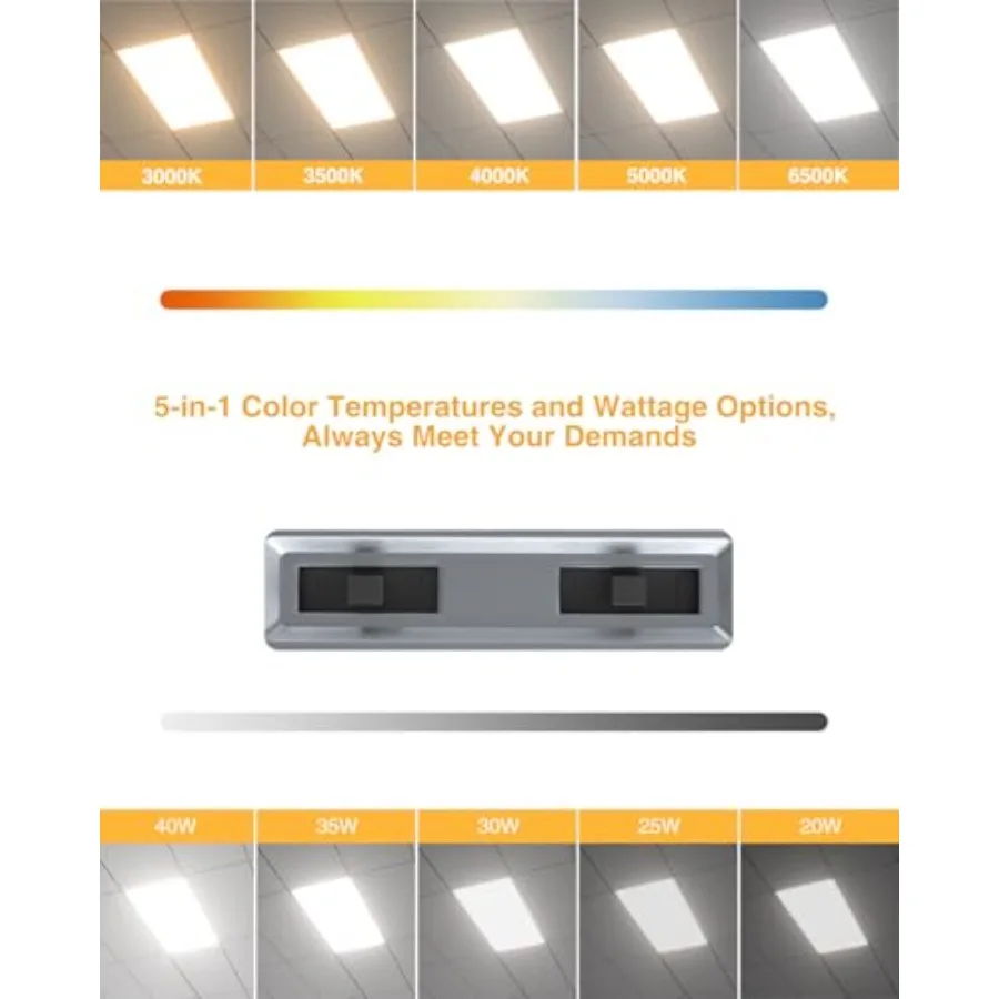 2x2 LED Flat Panel Light 2 Pack Drop Ceiling Lights Fixture 5200LM Selectable Features 20W/25W/30W/35W/40W 3000K/3500K/4000K/50