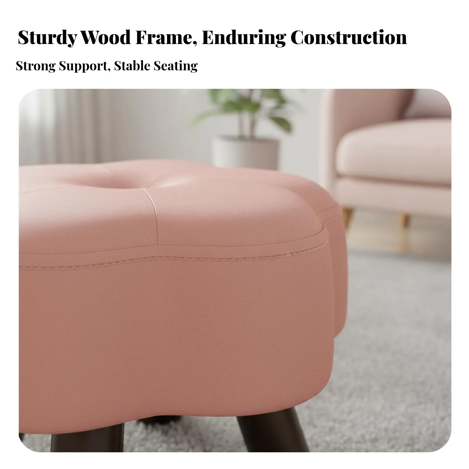 低背のパッド入りフットスツール、しっかりとした木製フレーム、布張りオットマン、柔らかいパッド、丈夫で安定した、大人、住宅所有者、玄関用