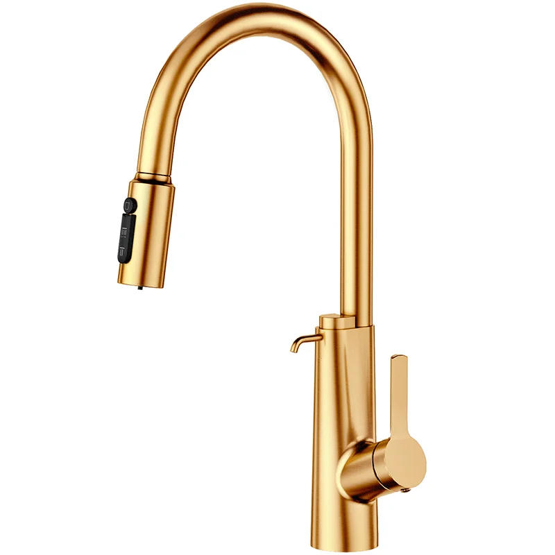 Pull Out Kitchen Faucet With Built In Soap Dispenser Gold Kitchen Taps Kitchen Sink Mixer Faucet Factory Direct Sales