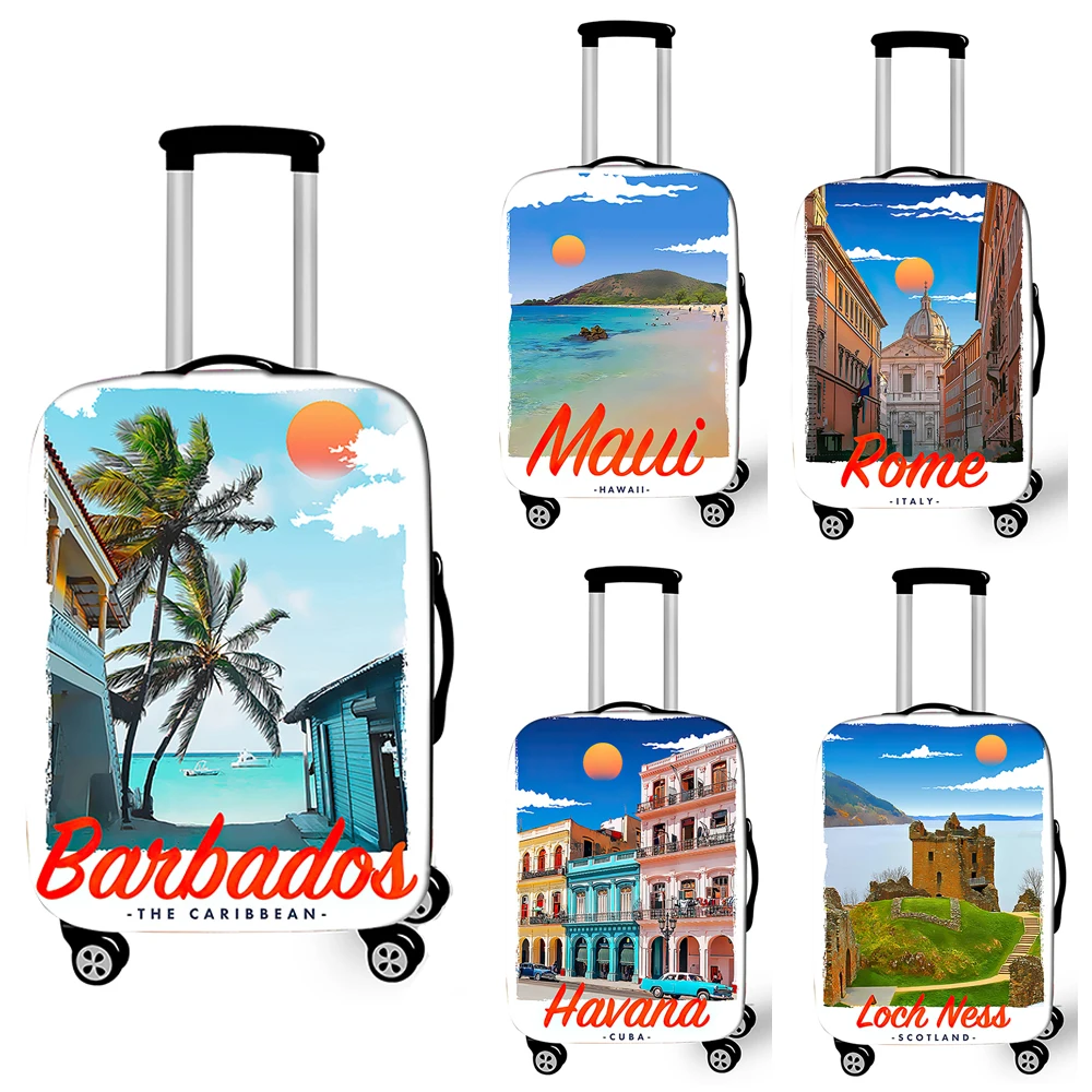 Nordic Travel City Print Luggage Cover Havana Italy London Rome Maui Suitcase Protective Covers Elastic Trolley Case Cover