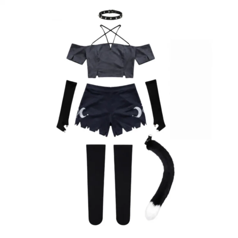 Anime Helluva cos Boss Loona Loony cosplay costume Toony women's neck vest shorts set black uniform set Halloween party costume view 5