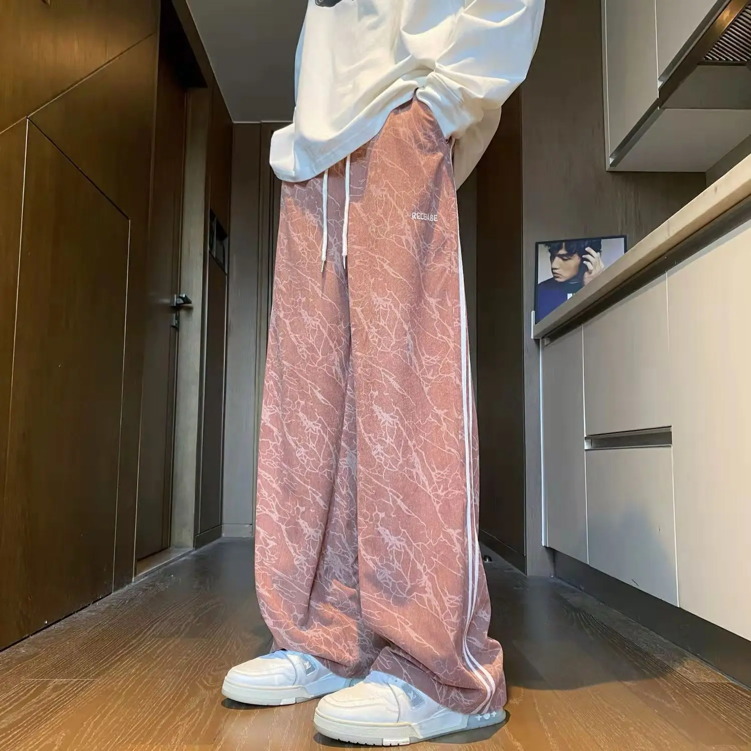 

Summer Corduroy Pants Men's 2025 American High Street Trendy Brand Loose Straight Sports and Casual Stripes