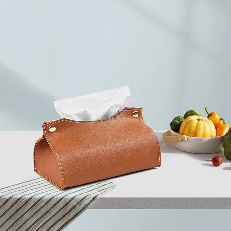 Tissue Box Halter Hause Wohnzimmer Kaffee Tisch Desktop Einfache Serviette Box Küche Lagerung Papier Box PU Leder Organisatoren – Detail 3