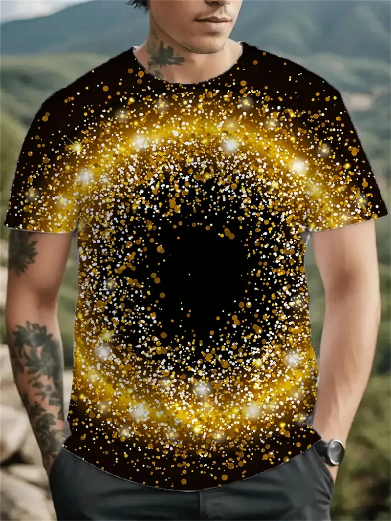 3D Printed Fun Optical Illusion Graphic T Shirts For Men New Casual Three-dimensional Vortex Printed Oversized O-neck Unisex Tee