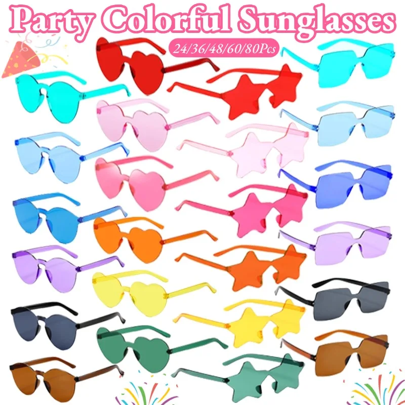 12-80 Piezas de Gafas de Sol con Forma de Corazón para Fiestas, Recuerdos de Boda para Invitados, Regalos Unisex, Gafas de Sol Coloridas sin Montura, Regalos para Despedidas de Soltera y Graduaciones