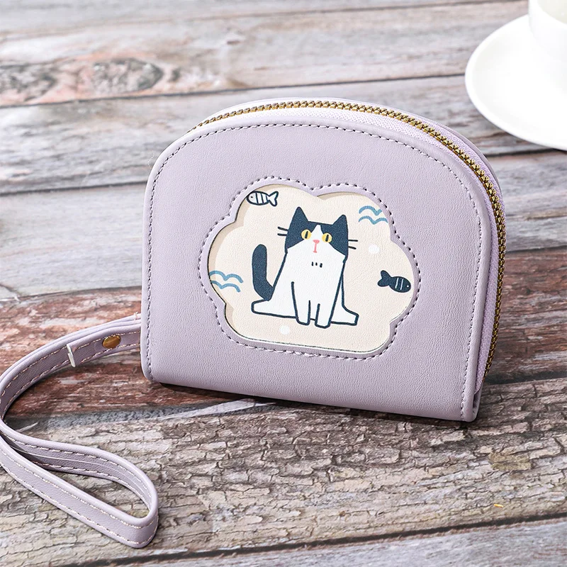 Women Wallet Cute Cat Short Wallet Leather Small Purse Girls Money Bag Card Holder Ladies Female Hasp