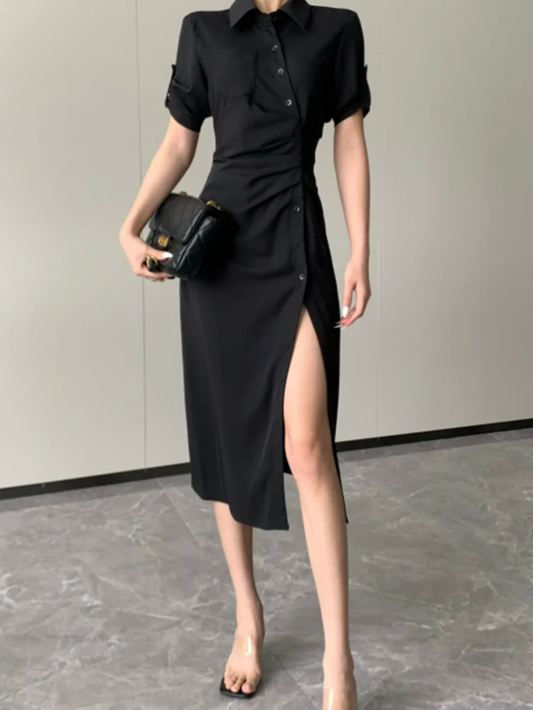 

Limited Time Offer JIJINQI Summer Asymmetrical irt Dr Women's Split Ele Bla Dr Sexy Waist-Cinched Regular Sve